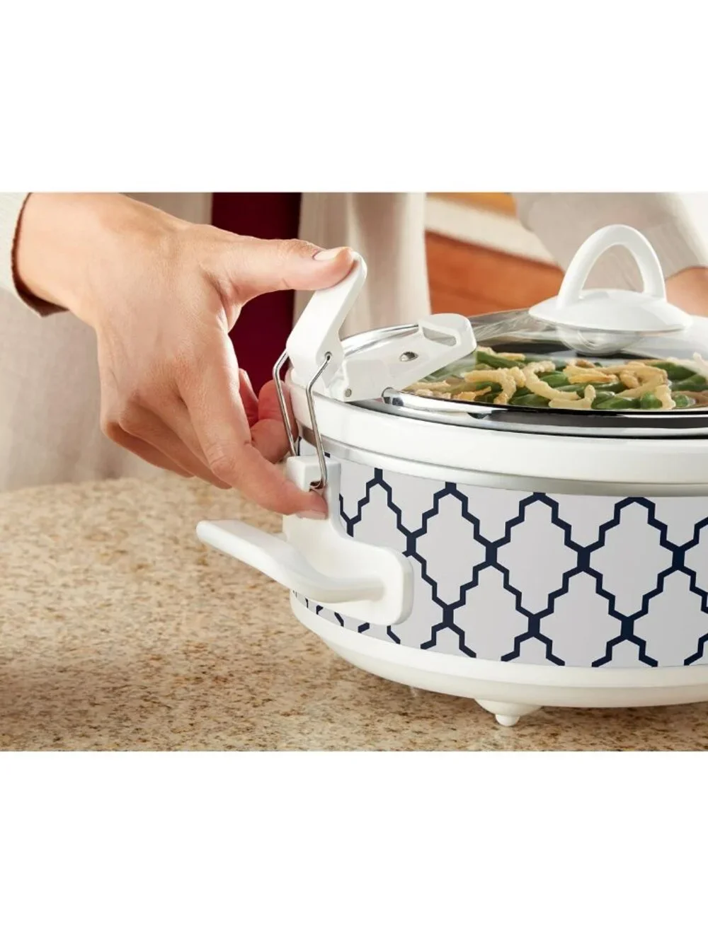 Compact 2.5 Quart Slow Cooker - White/Blue Casserole, Perfect for Quick Meals!